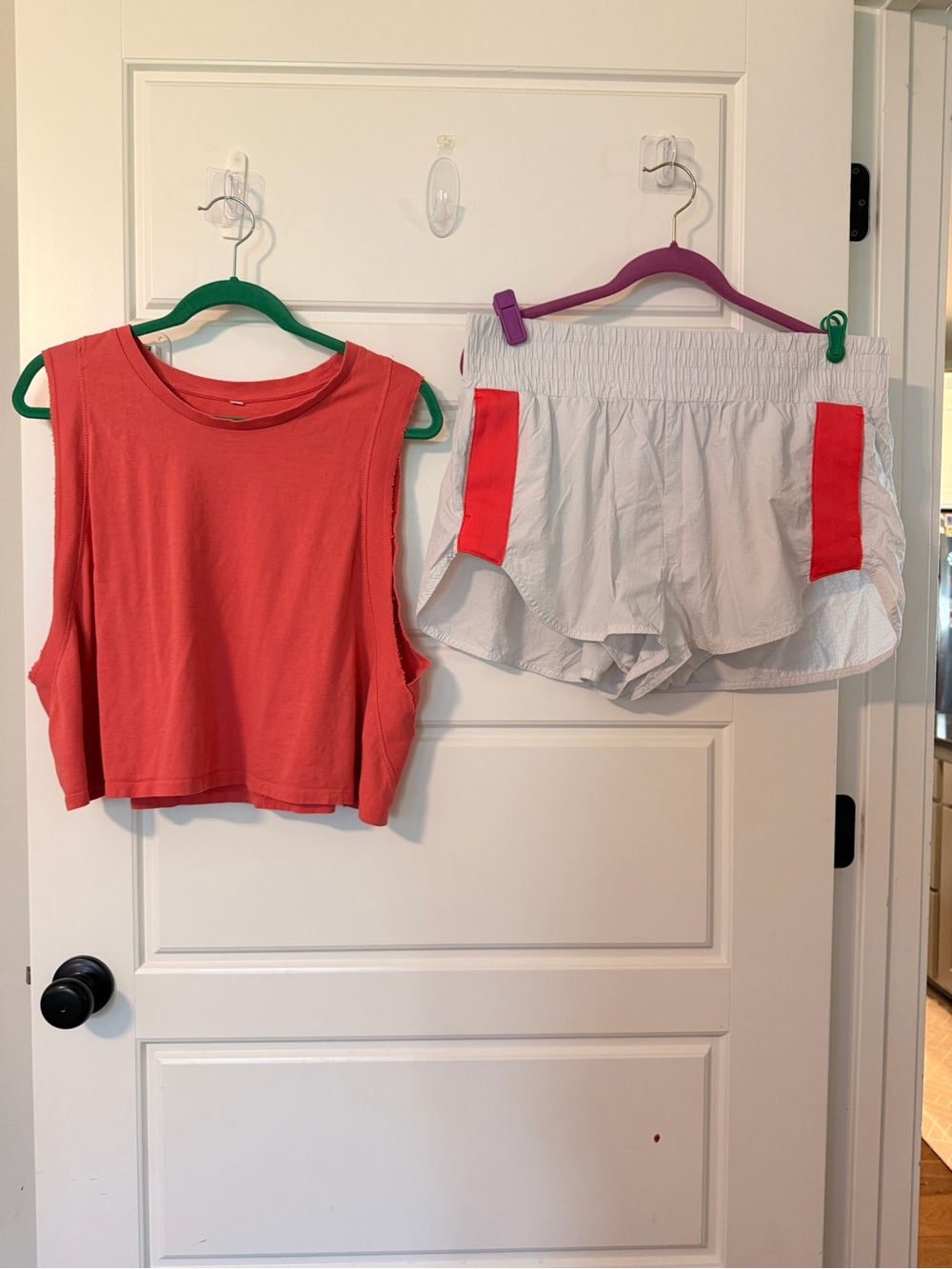 JoyLab Coral Sleeveless Crop Top and White Shorts with Coral Accents